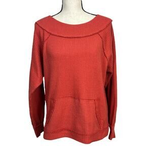 BKE Waffle Knit Pullover Sweater XS Criss Cross Back Pocket Front Cozy Top